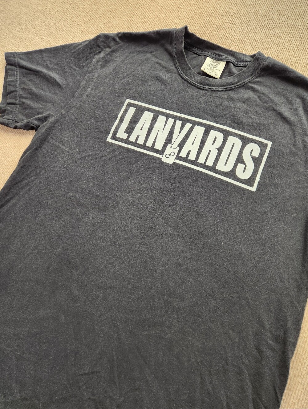 Comfort Colors Mens Large Black White Lanyards Graphic T-Shirt